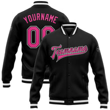 Load image into Gallery viewer, Custom Black Pink-White Bomber Full-Snap Varsity Letterman Jacket
