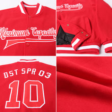 Load image into Gallery viewer, Custom Red Red-White Bomber Full-Snap Varsity Letterman Jacket
