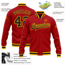 Load image into Gallery viewer, Custom Red Black-Gold Bomber Full-Snap Varsity Letterman Jacket
