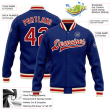 Load image into Gallery viewer, Custom Royal Red-Cream Bomber Full-Snap Varsity Letterman Jacket

