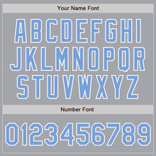 Load image into Gallery viewer, Custom Gray Light Blue-White Bomber Full-Snap Varsity Letterman Jacket
