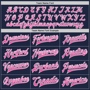 Custom Navy Pink-White Bomber Full-Snap Varsity Letterman Jacket