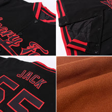 Load image into Gallery viewer, Custom Texas Orange Black-Old Gold Bomber Full-Snap Varsity Letterman Jacket
