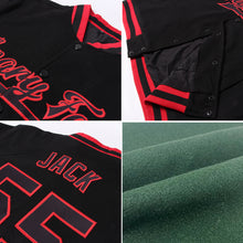 Load image into Gallery viewer, Custom Green Red-Gold Bomber Full-Snap Varsity Letterman Jacket
