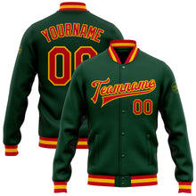 Load image into Gallery viewer, Custom Green Red-Gold Bomber Full-Snap Varsity Letterman Jacket
