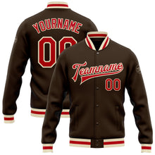 Load image into Gallery viewer, Custom Brown Red-Cream Bomber Full-Snap Varsity Letterman Jacket
