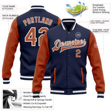 Load image into Gallery viewer, Custom Navy Texas Orange-White Bomber Full-Snap Varsity Letterman Two Tone Jacket
