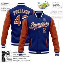 Load image into Gallery viewer, Custom Royal Texas Orange-White Bomber Full-Snap Varsity Letterman Two Tone Jacket
