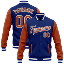 Load image into Gallery viewer, Custom Royal Texas Orange-White Bomber Full-Snap Varsity Letterman Two Tone Jacket

