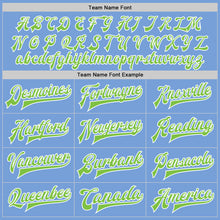 Load image into Gallery viewer, Custom Light Blue Neon Green-White Bomber Full-Snap Varsity Letterman Jacket
