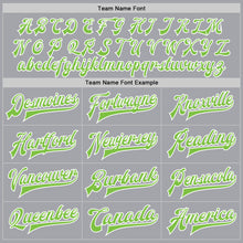 Load image into Gallery viewer, Custom Gray Neon Green-White Bomber Full-Snap Varsity Letterman Jacket
