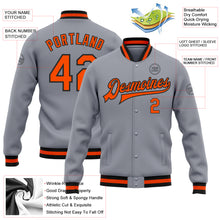 Load image into Gallery viewer, Custom Gray Orange-Black Bomber Full-Snap Varsity Letterman Jacket
