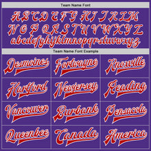 Load image into Gallery viewer, Custom Purple Red-White Bomber Full-Snap Varsity Letterman Jacket
