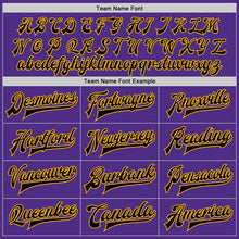 Load image into Gallery viewer, Custom Purple Black-Gold Bomber Full-Snap Varsity Letterman Jacket
