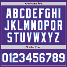 Load image into Gallery viewer, Custom Purple White-Light Blue Bomber Full-Snap Varsity Letterman Jacket
