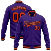 Load image into Gallery viewer, Custom Purple Orange-Black Bomber Full-Snap Varsity Letterman Jacket
