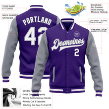 Load image into Gallery viewer, Custom Purple White-Gray Bomber Full-Snap Varsity Letterman Two Tone Jacket
