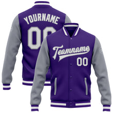 Load image into Gallery viewer, Custom Purple White-Gray Bomber Full-Snap Varsity Letterman Two Tone Jacket
