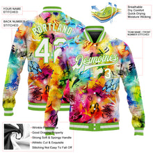 Load image into Gallery viewer, Custom Graffiti Pattern White-Neon Green Scratch 3D Bomber Full-Snap Varsity Letterman Jacket
