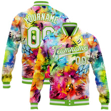 Load image into Gallery viewer, Custom Graffiti Pattern White-Neon Green Scratch 3D Bomber Full-Snap Varsity Letterman Jacket
