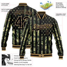 Load image into Gallery viewer, Custom Camo Black-Old Gold American Flag Fashion 3D Bomber Full-Snap Varsity Letterman Salute To Service Jacket
