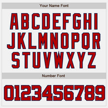 Load image into Gallery viewer, Custom White Red-Navy Bomber Full-Snap Varsity Letterman Jacket
