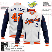 Load image into Gallery viewer, Custom White Orange-Navy Bomber Full-Snap Varsity Letterman Two Tone Jacket
