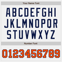 Load image into Gallery viewer, Custom White Orange-Navy Bomber Full-Snap Varsity Letterman Two Tone Jacket
