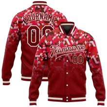 Load image into Gallery viewer, Custom Red Crimson-Cream 3D Pattern Design Bomber Full-Snap Varsity Letterman Jacket
