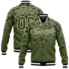 Load image into Gallery viewer, Custom Olive Olive Cream-Black 3D Bomber Full-Snap Varsity Letterman Salute To Service Jacket
