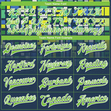 Load image into Gallery viewer, Custom Navy Neon Green-White 3D Pattern Design Bomber Full-Snap Varsity Letterman Jacket

