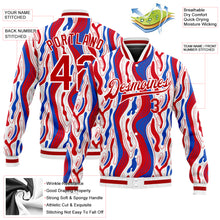 Load image into Gallery viewer, Custom Figure Red-Royal 3D Bomber Full-Snap Varsity Letterman Jacket
