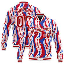 Load image into Gallery viewer, Custom Figure Red-Royal 3D Bomber Full-Snap Varsity Letterman Jacket
