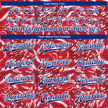 Load image into Gallery viewer, Custom Red Royal-White 3D Pattern Design Bomber Full-Snap Varsity Letterman Jacket
