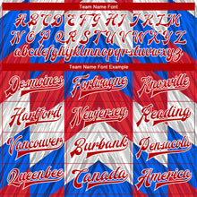 Load image into Gallery viewer, Custom Red Royal-White 3D Pattern Design Bomber Full-Snap Varsity Letterman Jacket
