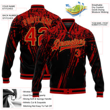 Load image into Gallery viewer, Custom Black Red-Old Gold 3D Pattern Design Bomber Full-Snap Varsity Letterman Jacket
