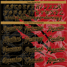 Load image into Gallery viewer, Custom Graffiti Pattern Black Red-Old Gold 3D Bomber Full-Snap Varsity Letterman Jacket
