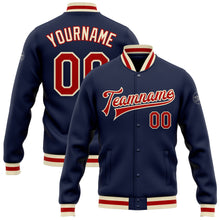 Load image into Gallery viewer, Custom Navy Red-Cream Bomber Full-Snap Varsity Letterman Jacket
