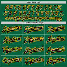 Load image into Gallery viewer, Custom Kelly Green Black-Gold Bomber Full-Snap Varsity Letterman Jacket
