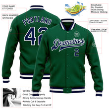 Load image into Gallery viewer, Custom Kelly Green Navy-White Bomber Full-Snap Varsity Letterman Jacket
