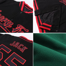 Load image into Gallery viewer, Custom Kelly Green Red-Black Bomber Full-Snap Varsity Letterman Jacket
