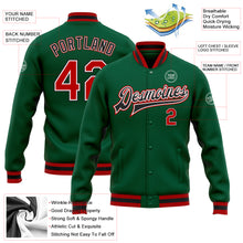 Load image into Gallery viewer, Custom Kelly Green Red-Black Bomber Full-Snap Varsity Letterman Jacket
