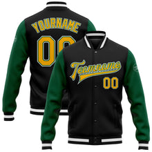 Load image into Gallery viewer, Custom Black Gold-Kelly Green Bomber Full-Snap Varsity Letterman Two Tone Jacket
