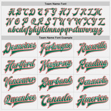 Load image into Gallery viewer, Custom White Red Pinstripe Kelly Green-Red Bomber Full-Snap Varsity Letterman Jacket

