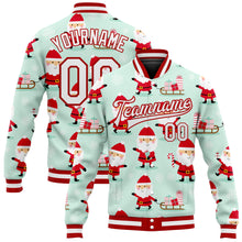 Load image into Gallery viewer, Custom Pea Green White-Red Christmas 3D Bomber Full-Snap Varsity Letterman Jacket
