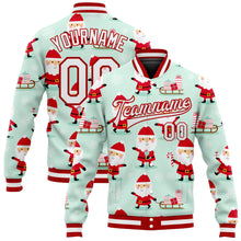 Load image into Gallery viewer, Custom Pea Green White-Red Christmas 3D Bomber Full-Snap Varsity Letterman Jacket
