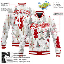 Load image into Gallery viewer, Custom White White Red-Gray Christmas 3D Bomber Full-Snap Varsity Letterman Jacket
