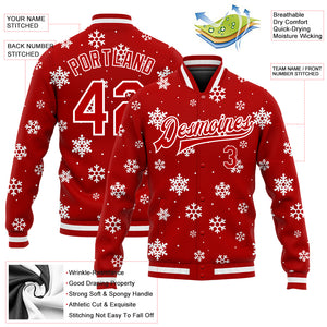 Custom Red White Christmas 3D Bomber Full-Snap Varsity Letterman Jacket