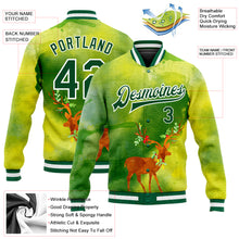 Load image into Gallery viewer, Custom Neon Green Kelly Green-Gold Christmas 3D Bomber Full-Snap Varsity Letterman Jacket
