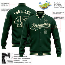 Load image into Gallery viewer, Custom Green Green-Cream Bomber Full-Snap Varsity Letterman Jacket
